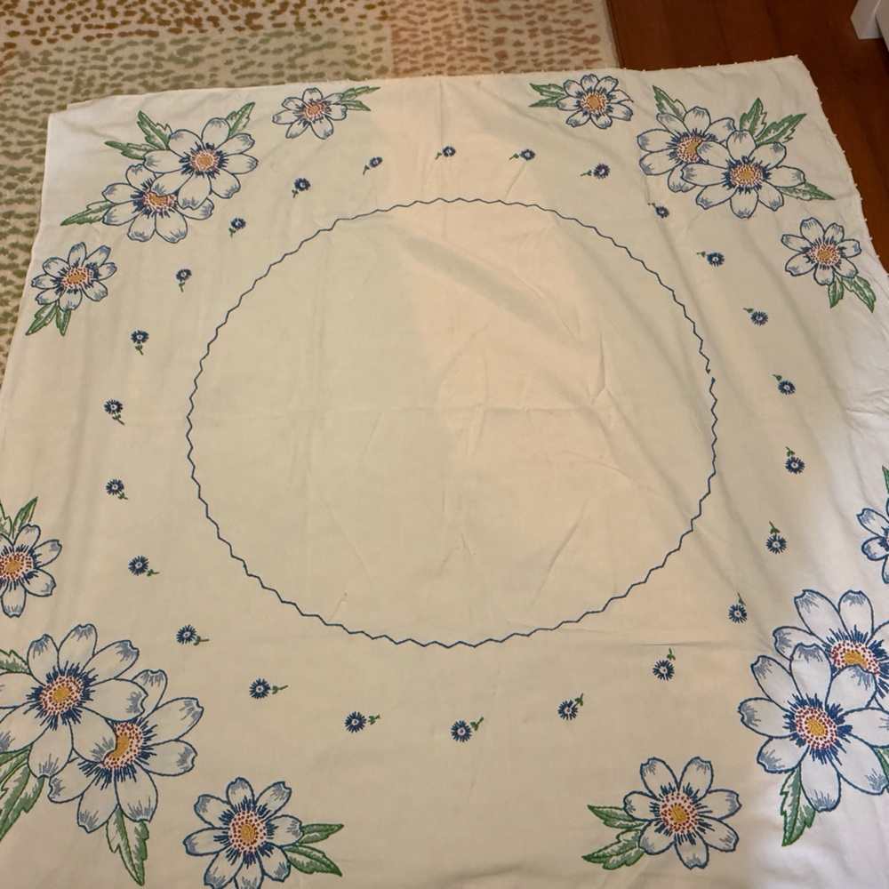 Vintage Floral Embroidered Tablecloth
